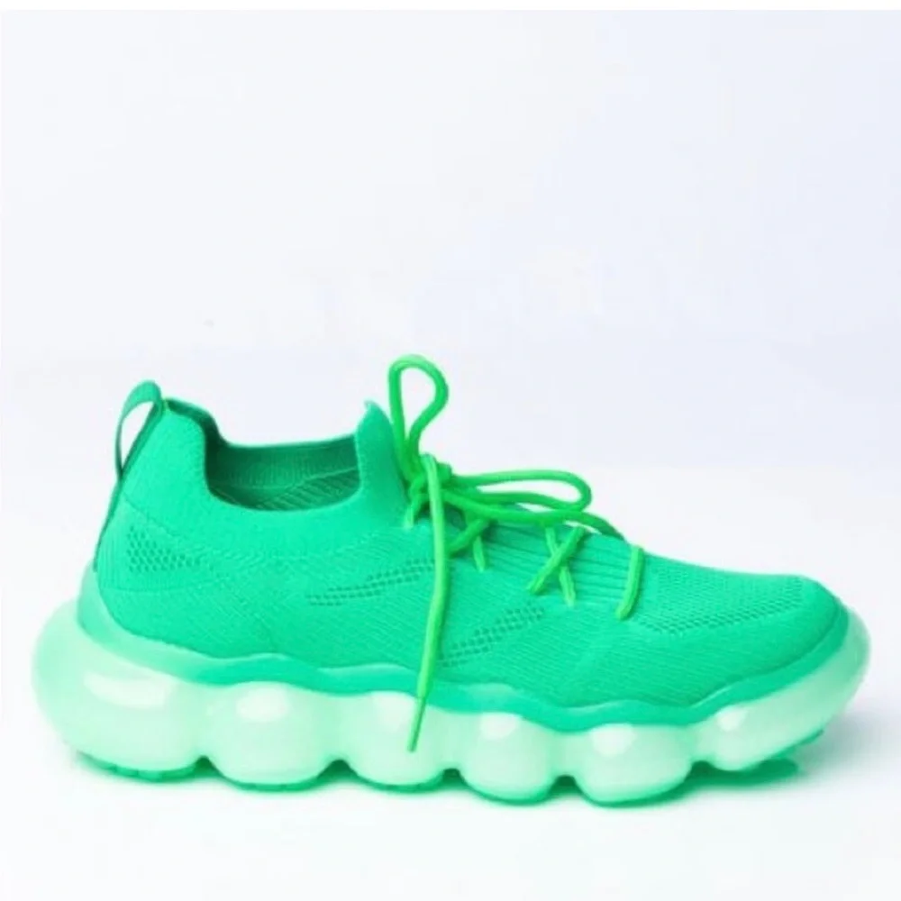 Azalea Wang Green Stretched Fitted Upper Sock Trainer Retro Fashion Snea…